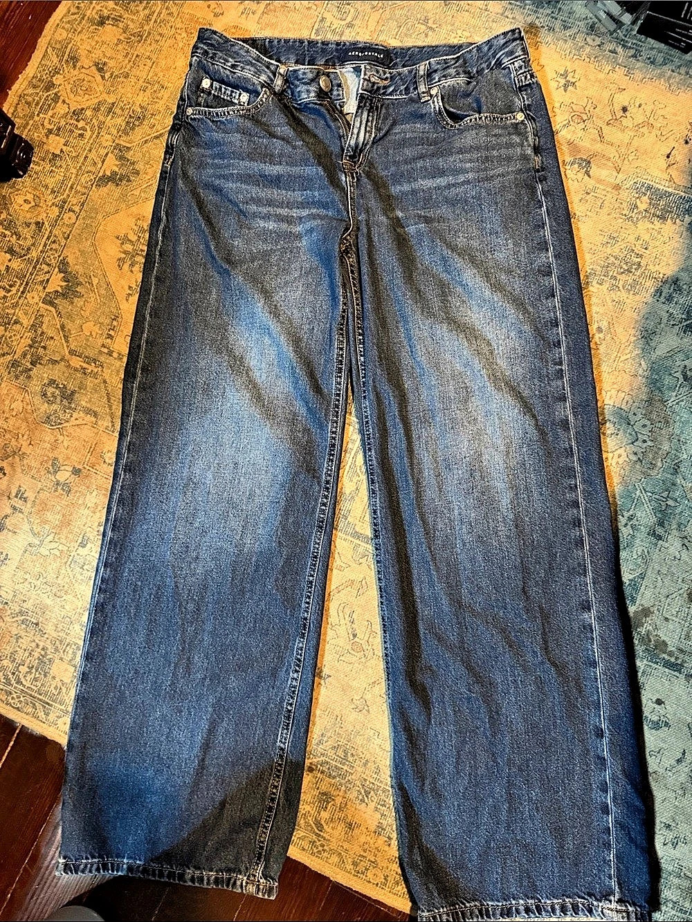 Aeropostale Aero Baggy Wide Leg Wide Leg Jeans Blue Waist 12 REG